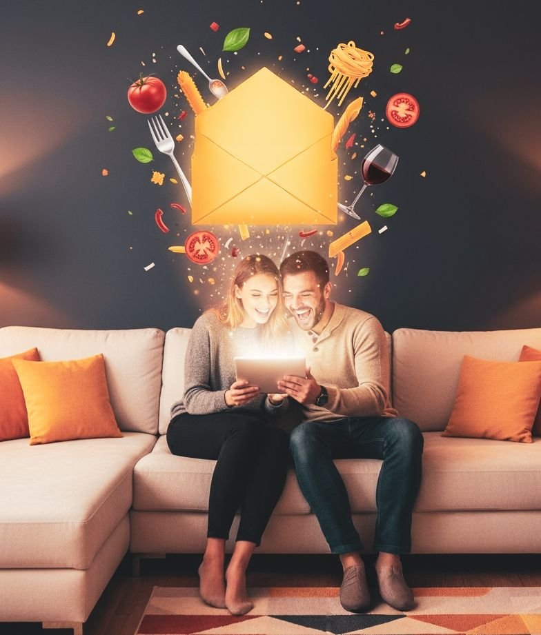 E-Mail Marketing für Gastronomie, Einzelhandel und Handwerk - Glückliches Paar nutzt MAILDISH Newsletter Service